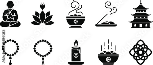 Buddhist and hindu spiritual symbols and icons
