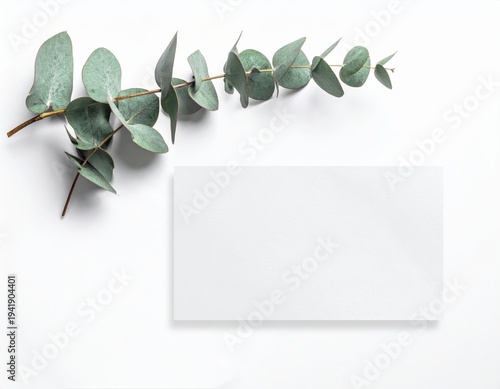 Textured business card for your mockup design with minimalist background and eucalyptus leaves