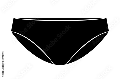 Black silhouette of women briefs slip style panties with smooth classic shape. Vector illustration of female underwear isolated on white background.