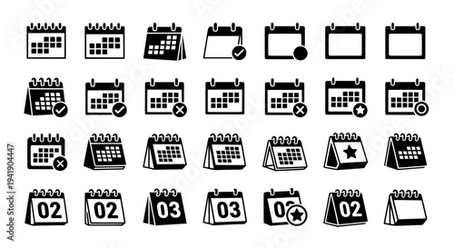 Calendar icon set with check mark and cross symbols
