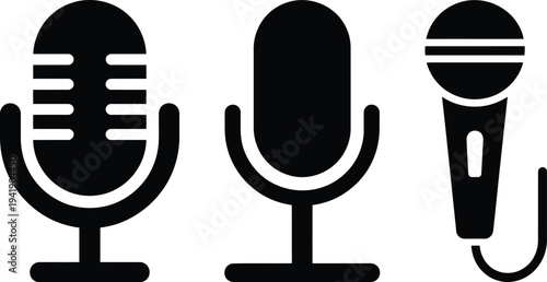 A collection of three different microphones, each with unique designs and features.