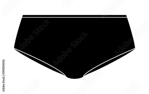 Black silhouette of women classic brief panties. Vector illustration of female underwear isolated on white background.