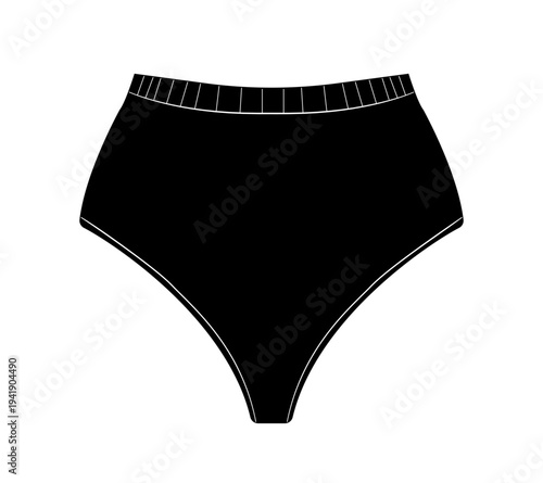 Black silhouette of women high waist panties. Vector illustration of female underwear isolated on white background.