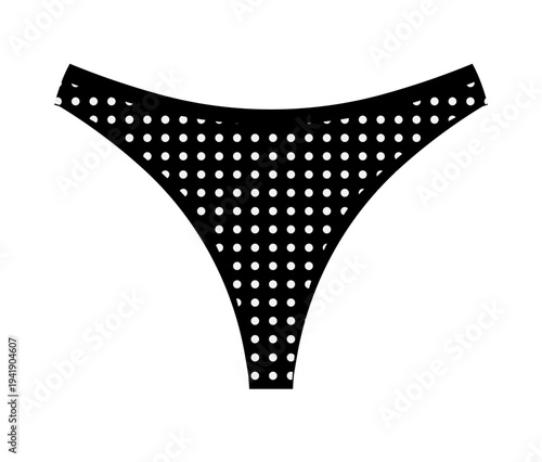 Black silhouette of women thong panties with polka dot pattern. Vector illustration of female underwear isolated on white background.