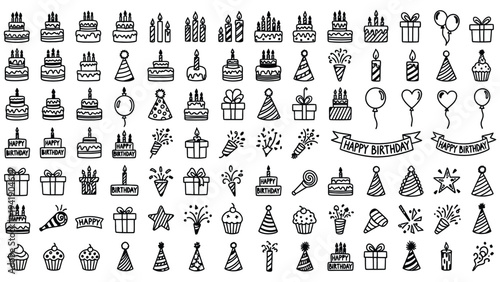Black and white Christmas icons set.