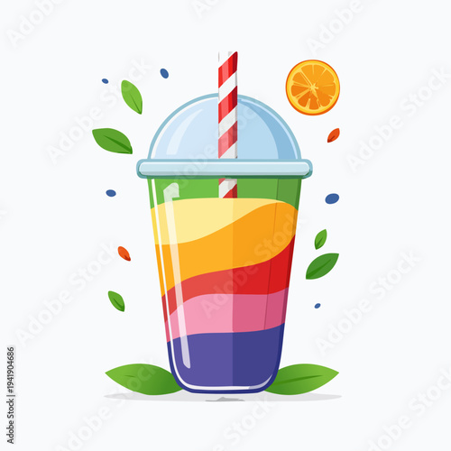 Colorful Drink with Straw and Leaves.