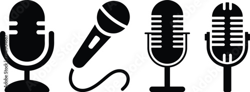 Four different types of microphones displayed in a row.