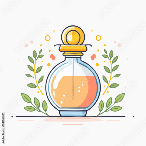 Perfume Bottle with Golden Stopper.