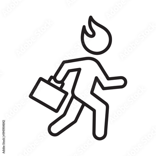 Burning figure running with a briefcase depicting stress and urgency