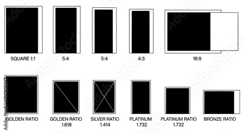Aspect ratio diagram with golden and silver ratio proportions

