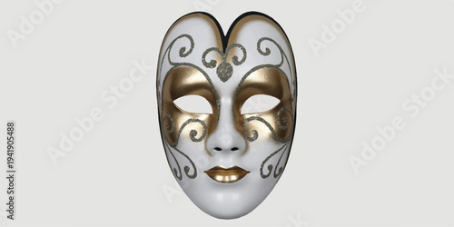 A detailed photograph of an ornate Venetian-style carnival mask against a plain white background 