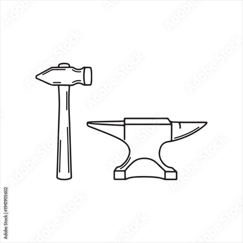 Blacksmith hammer and anvil illustration isolated on transparent background