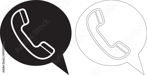 Vector illustration of phone icons in speech bubbles, black and white