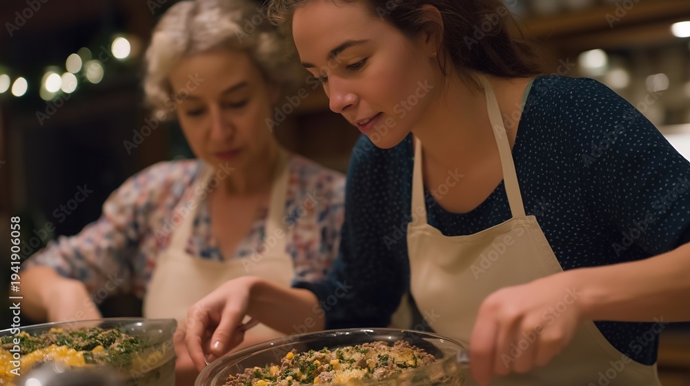 custom made wallpaper toronto digitalInterracial extended family preparing fusion dishes for St Patricks Day potluck, multiple generations working in kitchen, corned beef tacos and colcannon spring rolls being assembled