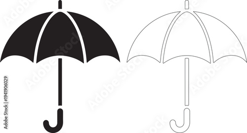 Two umbrellas one solid black and one dotted line drawing side by side