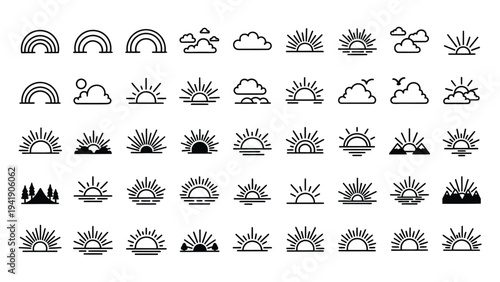 Collection of sun and cloud icons.