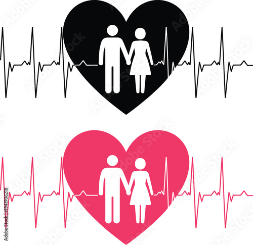 Heartbeat symbols representing family love and unity with medical context