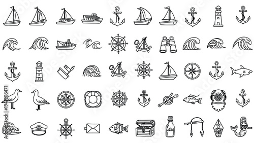 Nautical icons and symbols collection.