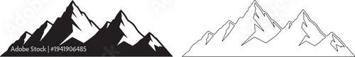 Mountain range silhouette and outline