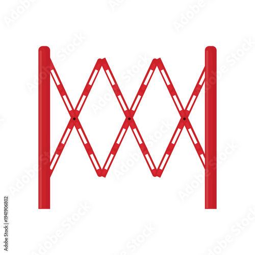 Flat vector illustration of a red folding scissor barrier used for road safety, construction areas, and temporary access restriction.