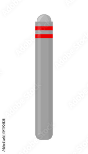 Flat vector illustration of a roadside bollard with red reflective bands used to guide traffic and mark road boundaries.