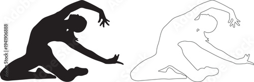 Silhouette of a person in a yoga pose with dotted line outline