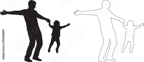 Silhouette of a man and child jumping