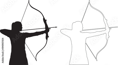 Archery silhouettes of a person shooting a bow and arrow