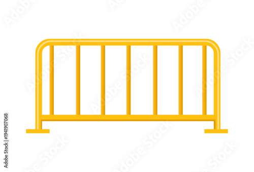 Flat vector illustration of a yellow metal safety barrier used for pedestrian control and temporary road safety fencing.