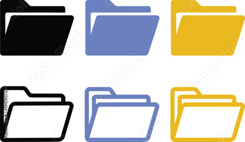 Six different colored folders in a two by three grid arrangement