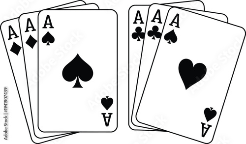 Four aces from a standard deck of playing cards, two black and two red.