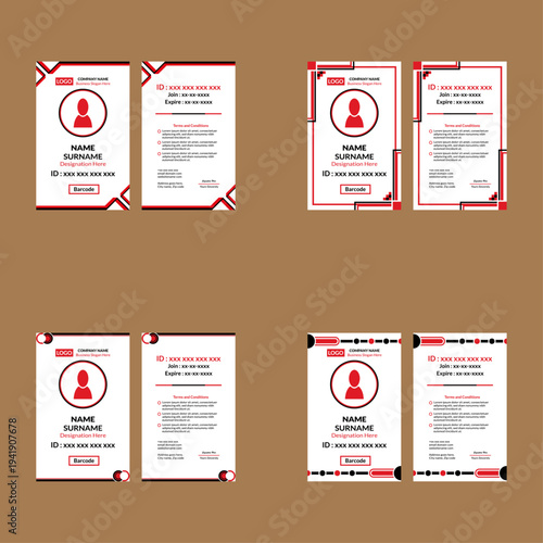 Modern ID Badge Design in a Bundle of Four. Artistic Template Display for Promotion.