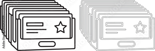Black and white illustration of file folders with star ratings