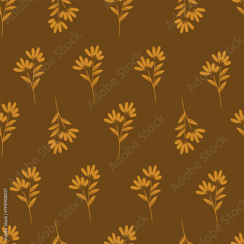 Seamless floral pattern, old fashion folk ornament with flowers branches. Cute botanical design, simple flower print: small hand drawn flowers branches arranged in a diagonal line. Vector pattern