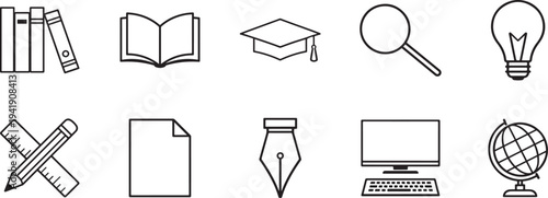 Trendy modern thin line icon set featuring minimal outline symbols for UI, apps, web design, and branding.