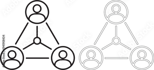 Black and white line art of two network diagrams with people icons