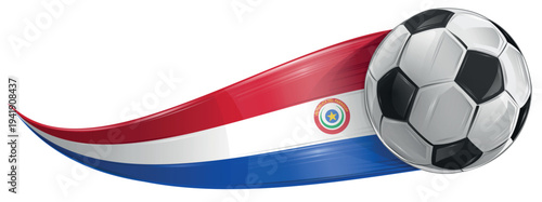 A realistic soccer ball featuring the red, white, and blue colors of the Paraguay flag, rendered as a clean vector illustration.