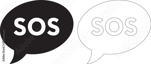 Black and outlined speech bubbles with sos text