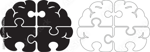 Black and white brain puzzle pieces