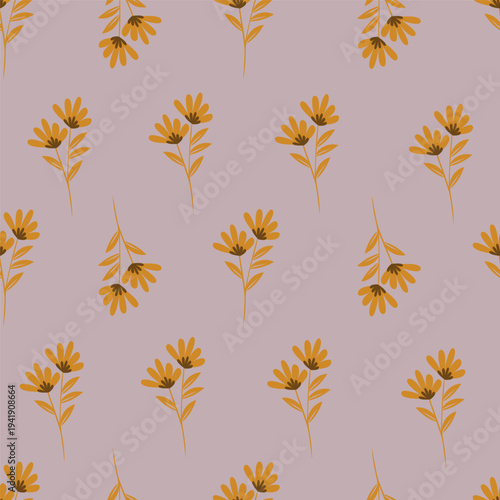 coquette seamless purple and yellow flowers pattern. Delicate petals and vibrant blossoms create an artistic and vintage botanical illustration. pastel flower seamless pattern