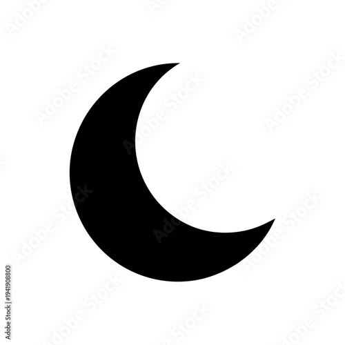 A sleek black crescent moon icon with a subtle shadow effect