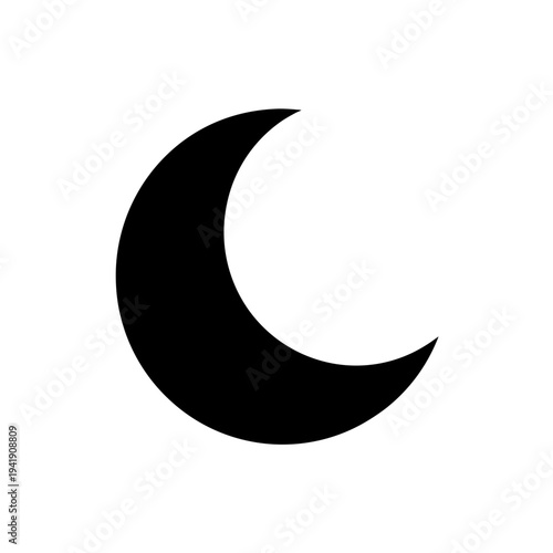 A sleek and minimalist crescent moon icon in monochrome