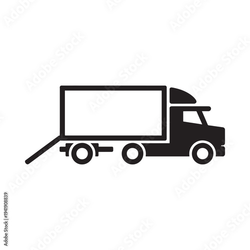 Simple black silhouette of a box truck with visible wheels and cab
