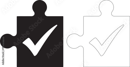 Black and white puzzle pieces with checkmarks