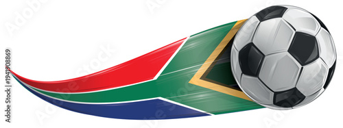 South Africa flag colored soccer ball in realistic vector illustration.