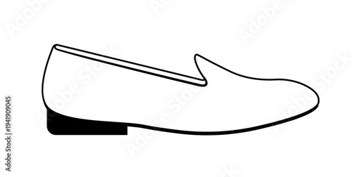 Line outline illustration of classic loafers with low heel and slip on design. Vector illustration of formal footwear isolated on a white background.