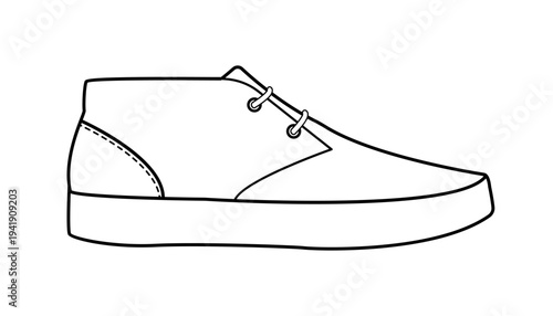 Line illustration of a classic derby boot featuring open lacing system and elegant minimal design. Traditional footwear isolated on white background.