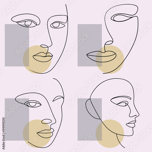 Minimalist Handdrawn Faces Pattern: Abstract Line Art Portraits with Geometric Shapes, Modern Aesthetic for Contemporary Design Projects