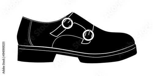 Black silhouette of double monk strap shoes with two buckles. Vector illustration of classic formal footwear isolated on a white background.