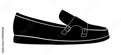 Black silhouette of double monk strap shoes with two buckles. Vector illustration of classic formal footwear isolated on a white background.